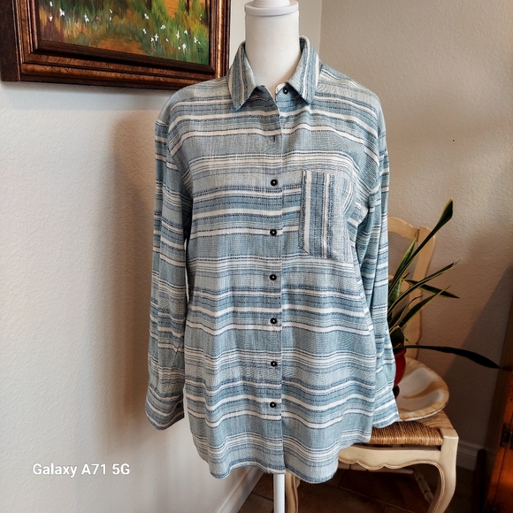 ๐ FINAL PRICE DROP Billabong Easy Movin Button Up Shirt Blue Woven Sz S - Picture 4 of 14